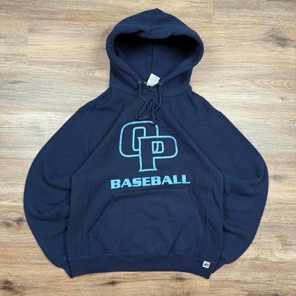 Vintage 90s style russell athletic navy blue OP baseball‎ boxy hoodie - Picture 1 of 5